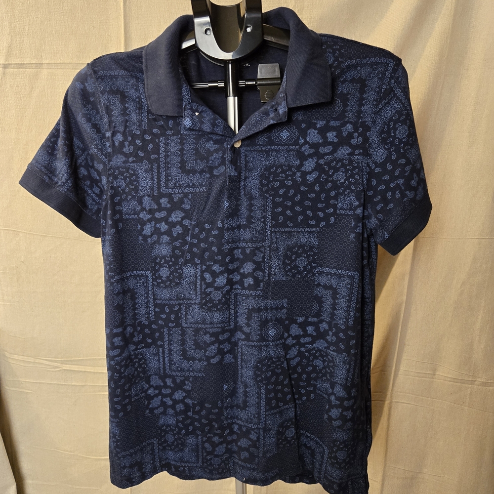 Goodfellow & Co Men's Polo Shirt Medium Navy Blue Patterned